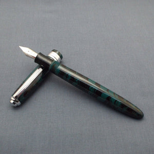 Click Falcon Ebonite Fountain Pen with 3-in-1 Filling - Teal/Black Rippled