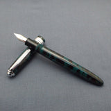 Click Falcon Ebonite Fountain Pen with 3-in-1 Filling - Teal/Black Rippled
