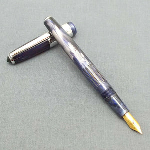 Airmail/Wality 58C Eyedropper Fountain Pen - Blue Marbled (Fine Nib)