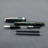 Click Falcon Ebonite Fountain Pen with 3-in-1 Filling - Teal/Black Rippled