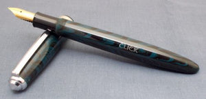 Click Falcon Ebonite Handmade Eyedropper Fountain Pen - Teal/Black Rippled