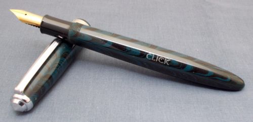 Click Falcon Ebonite Handmade Fountain Pen - Teal and Black Rippled