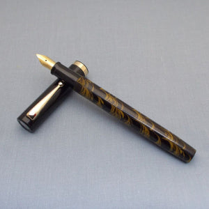 Click Bamboo Ebonite Eyedropper Fountain Pen - Yellow Black Rippled