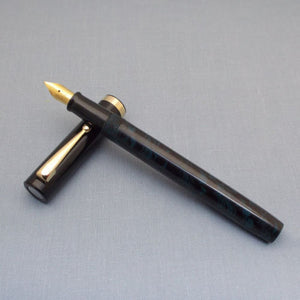 Click Bamboo Ebonite Eyedropper Fountain Pen - Teal Black Rippled