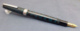 Click Falcon Ebonite Handmade Fountain Pen - Teal and Black Rippled