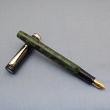 Click Bamboo Ebonite Eyedropper Fountain Pen - Green Black Rippled