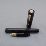 Click Bamboo Ebonite Eyedropper Fountain Pen - Teal Black Rippled