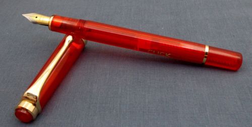 Click Tulip Trans Piston Filler Fountain Pen - Translucent Red