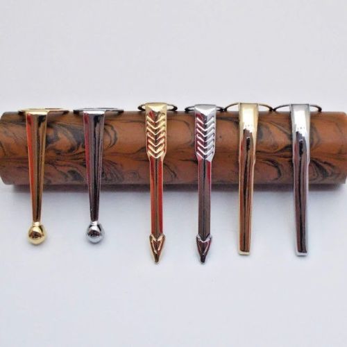 Set of 6 Fountain Pen Clips - 3 Type Sampler, Gold/Chrome Plated