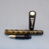 Click Bamboo Ebonite Eyedropper Fountain Pen - Yellow Black Rippled