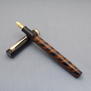 Click Bamboo Ebonite Eyedropper Fountain Pen - Orange Brown Black Rippled