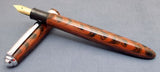 Click Falcon Ebonite Handmade Fountain Pen - Orange Brown and Black Rippled