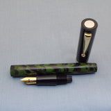 Click Bamboo Ebonite Eyedropper Fountain Pen - Green Black Rippled