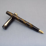 Click Bamboo Ebonite Eyedropper Fountain Pen - Yellow Black Rippled