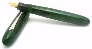 KIM ACR Handmade Indian Ebonite Big Fountain Pen - Cigar - Green & Black Rippled