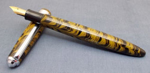 Click Falcon Ebonite Handmade Eyedropper Fountain Pen - Yellow/Black Rippled